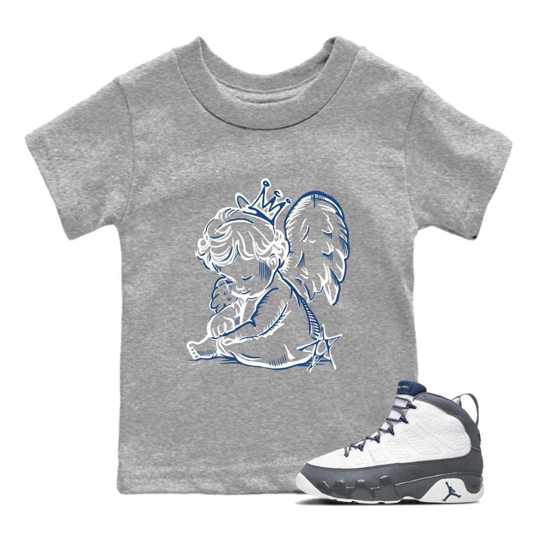 Sneaker match tees – Sneaker Tees To Match Air Jordan 9 Flint Grey Shoes – Neon Angel Kids T-Shirt Heather Grey 1