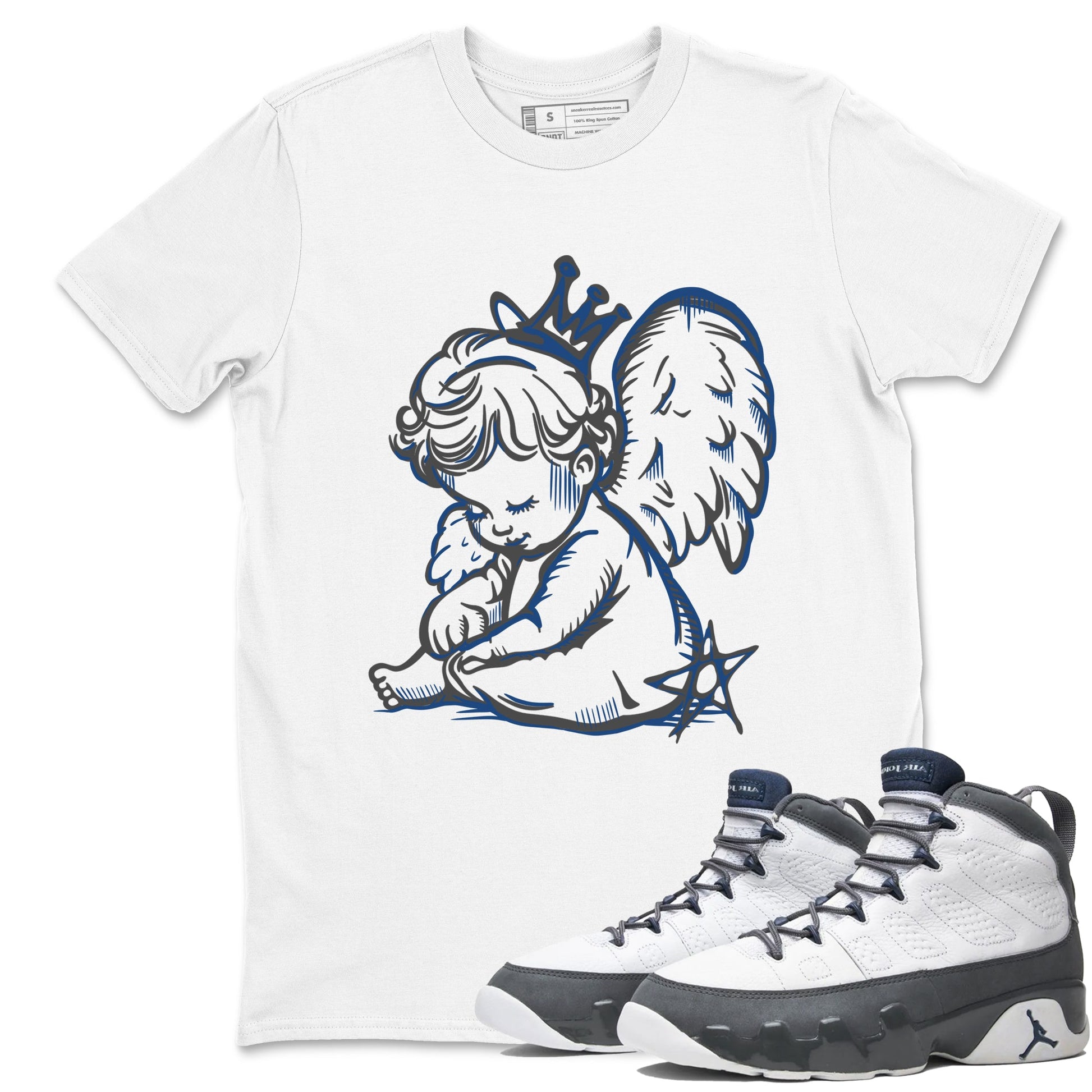 Sneaker match tees – Sneaker Tees To Match Air Jordan 9 Flint Grey Shoes – Neon Angel Tee White 1