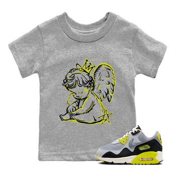 Neon Angel baby and kids t-shirt crafted for little sneakerheads to shine with the Air Max 90 Cyber sneakers, displayed in Heather Grey 1.