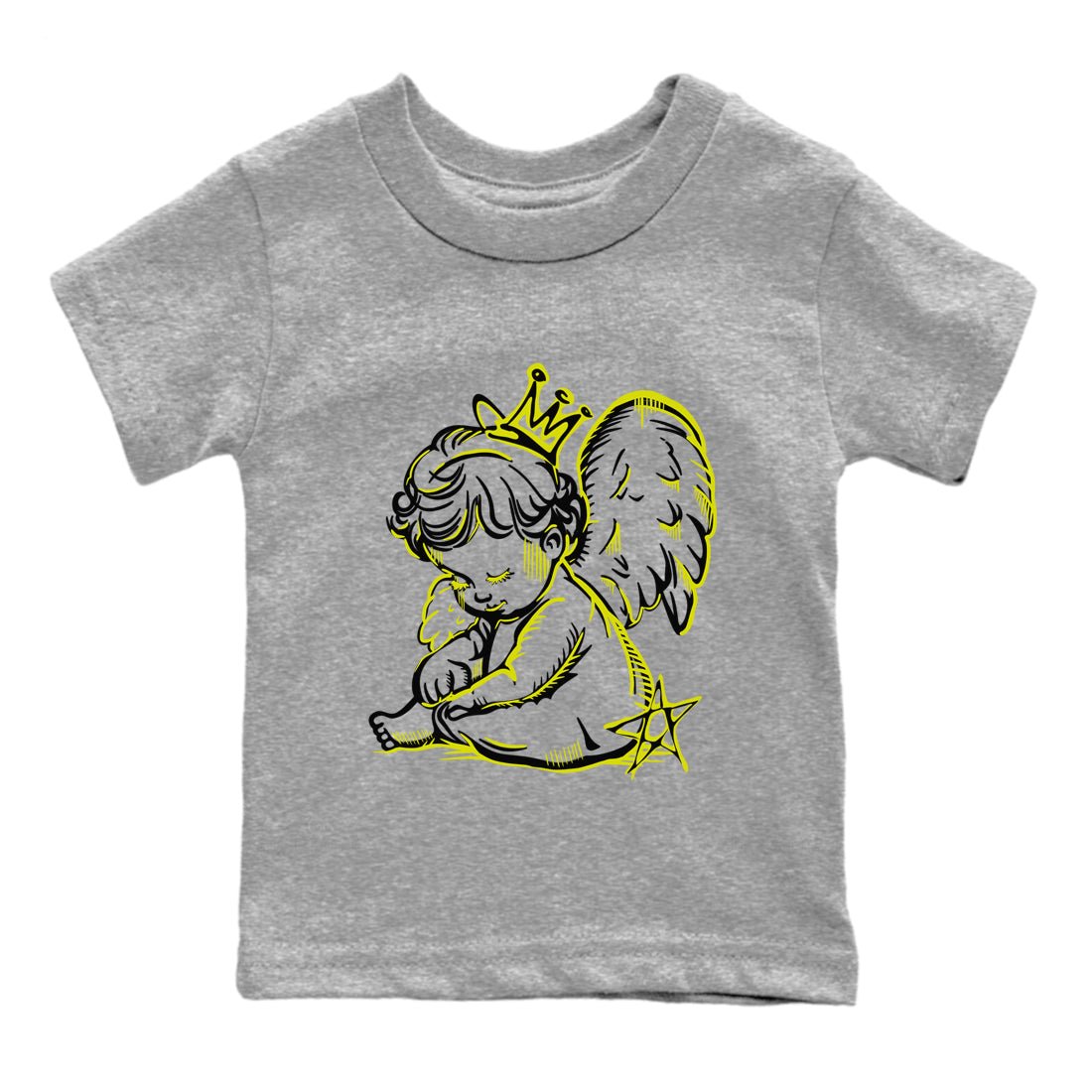 Neon Angel baby and kids t-shirt crafted for little sneakerheads to shine with the Air Max 90 Cyber sneakers, displayed in Heather Grey 2.