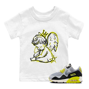 Neon Angel baby and kids t-shirt crafted for little sneakerheads to shine with the Air Max 90 Cyber sneakers, displayed in White 1.