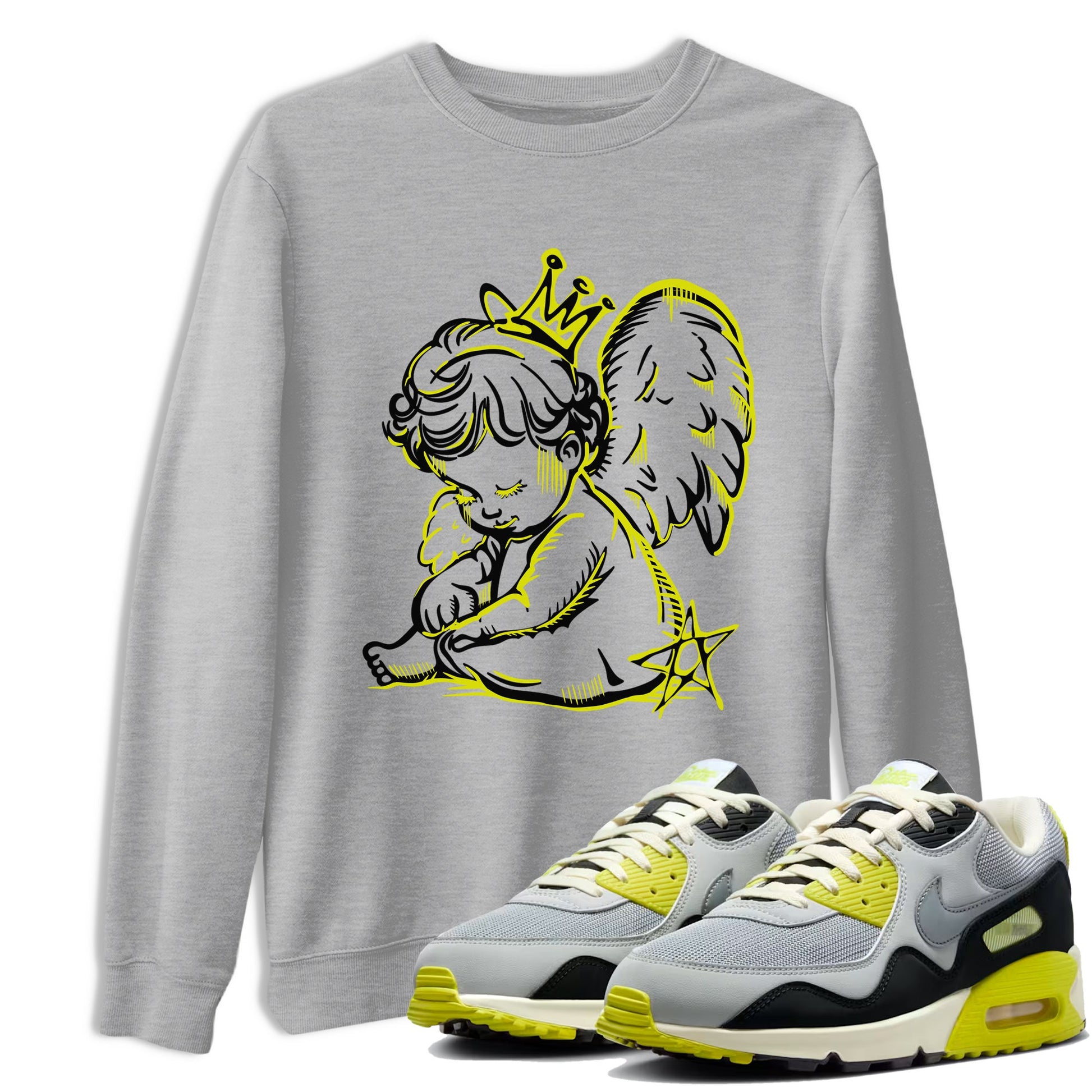 Neon Angel sneaker match t-shirt styled to complete your fit with the Air Max 90 Cyber sneakers, shown in Heather Grey 1.