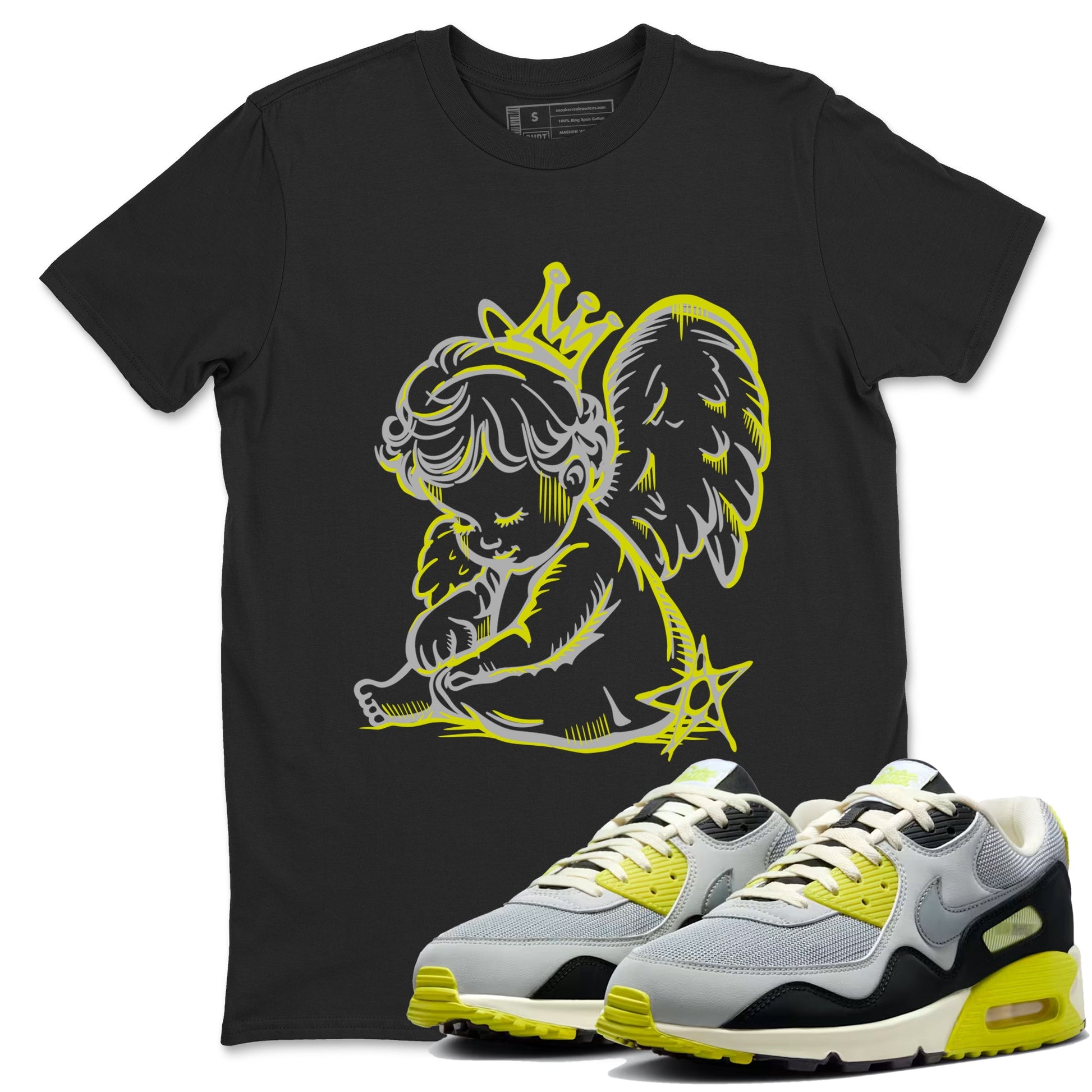 Neon Angel sneaker match t-shirt styled to complete your fit with the Air Max 90 Cyber sneakers, shown in Black 1.