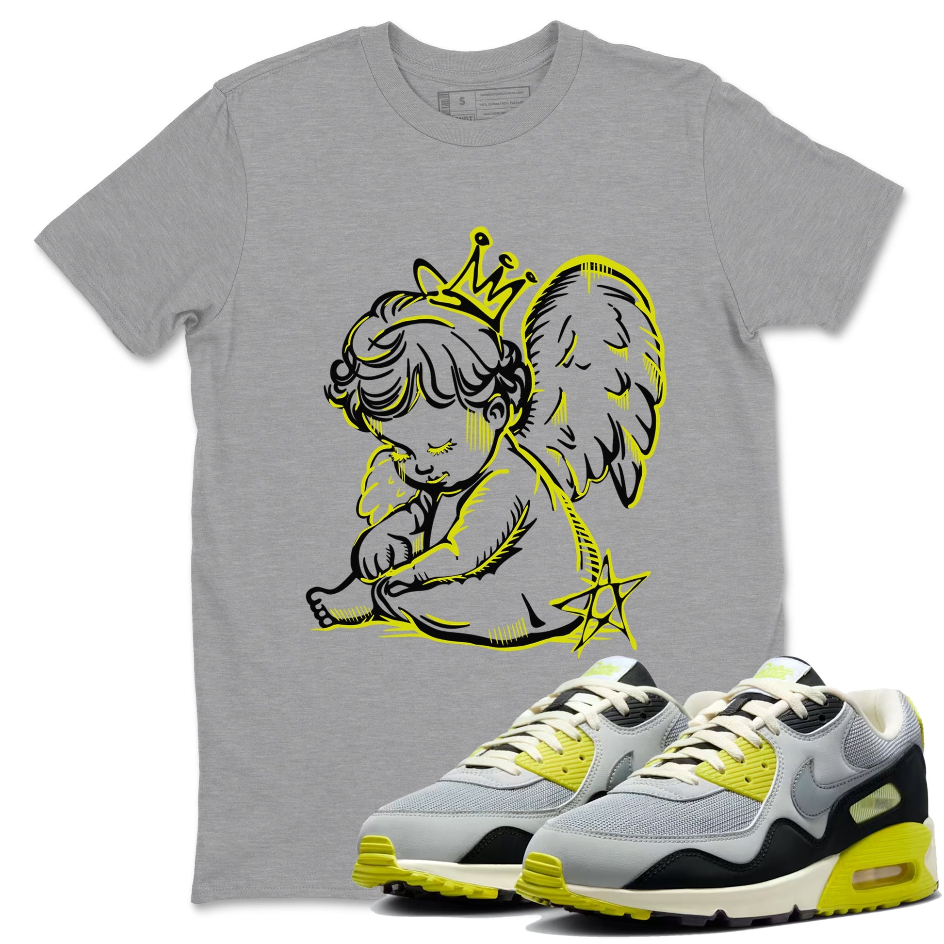Neon Angel sneaker match t-shirt styled to complete your fit with the Air Max 90 Cyber sneakers, shown in Heather Grey 1.