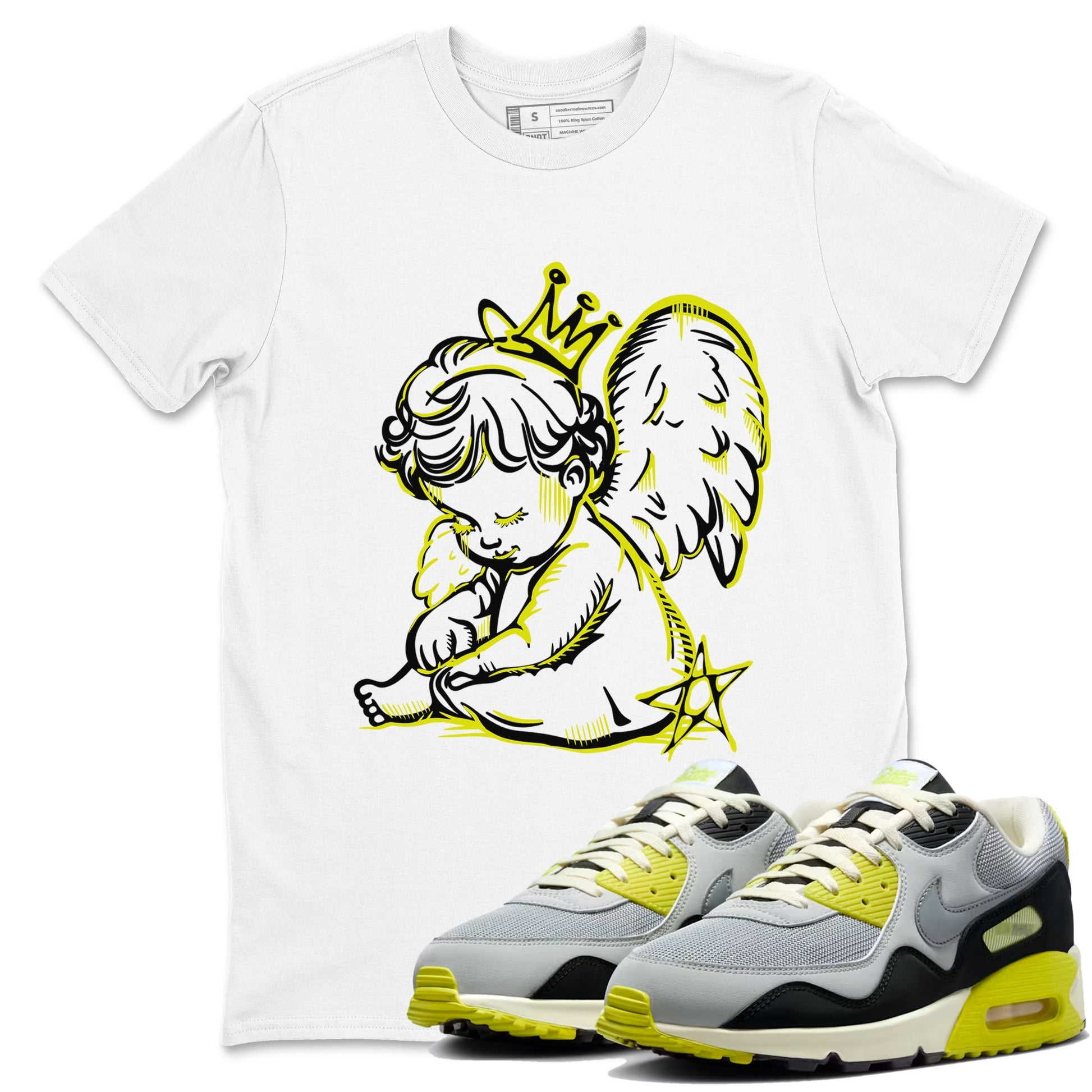 Neon Angel sneaker match t-shirt styled to complete your fit with the Air Max 90 Cyber sneakers, shown in White 1.