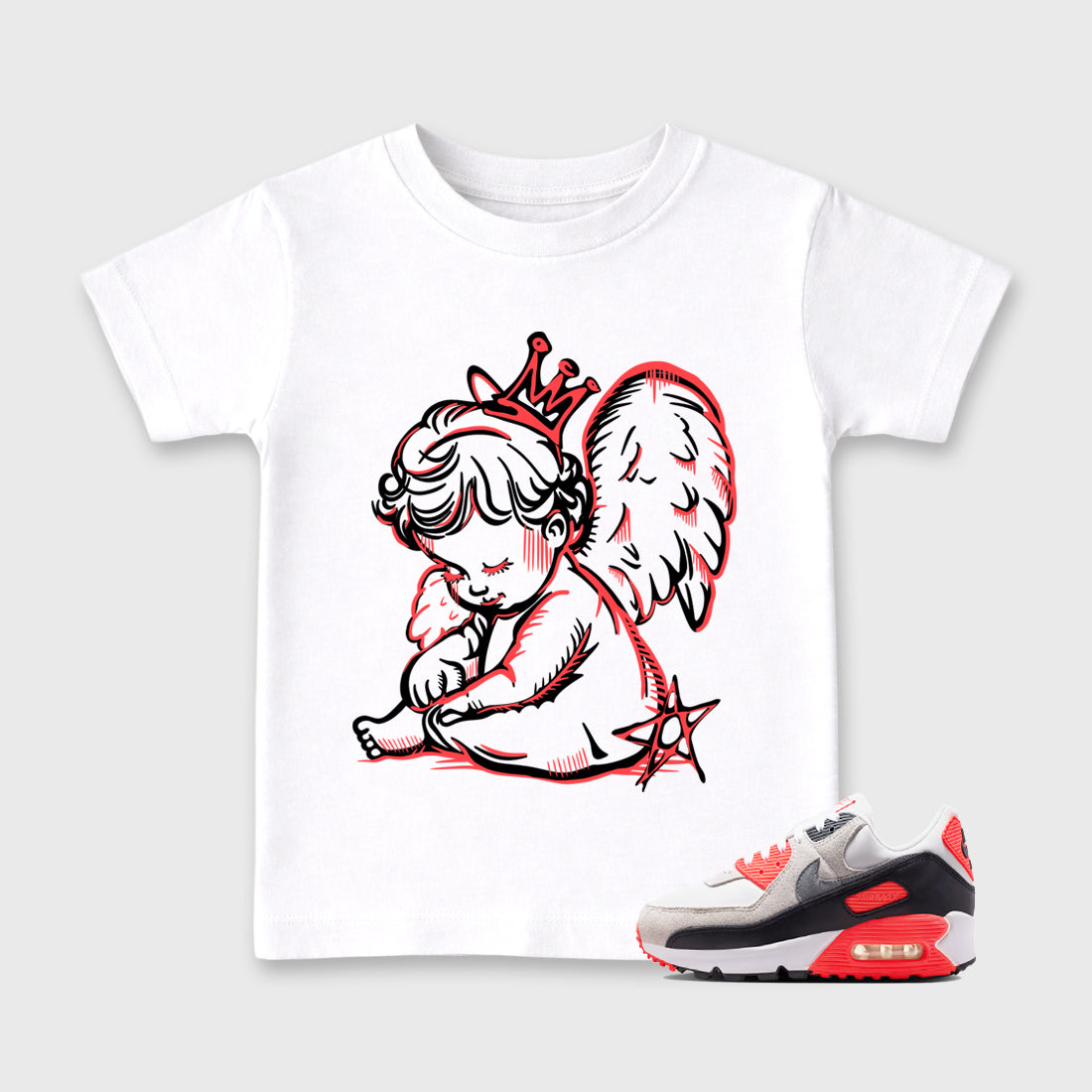 Sneaker match tees – Sneaker Tees To Match Air Max 90 Infrared Shoes – Neon Angel Kids T-Shirt White 1