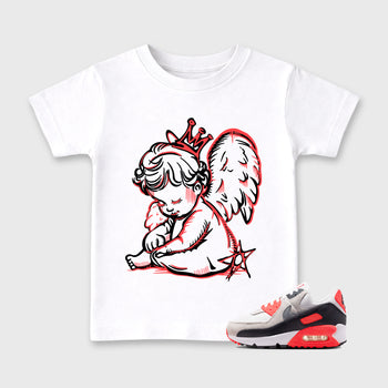 Sneaker match tees – Sneaker Tees To Match Air Max 90 Infrared Shoes – Neon Angel Kids T-Shirt White 1