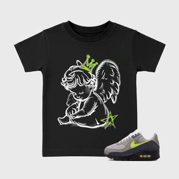 Sneakerfit graphic tee destination – Sneaker Tees To Match Air Max 90 Neon Yellow Sneakers – Neon Angel Kids T-Shirt Black 1