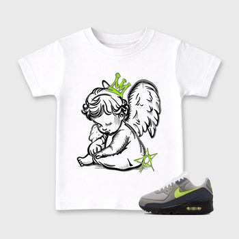 Sneakerfit graphic tee destination – Sneaker Tees To Match Air Max 90 Neon Yellow Sneakers – Neon Angel Kids T-Shirt White 1