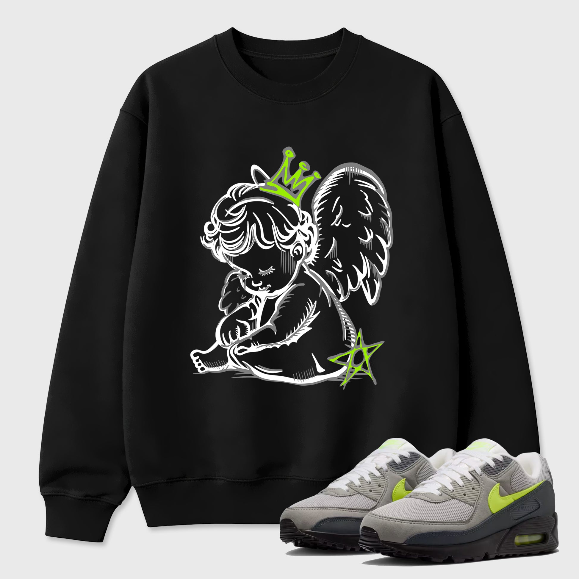 Sneakerfit graphic tee destination – Sneaker Tees To Match Air Max 90 Neon Yellow Sneakers – Neon Angel Tee Black 1
