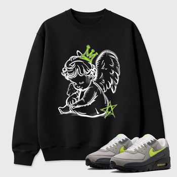 Sneakerfit graphic tee destination – Sneaker Tees To Match Air Max 90 Neon Yellow Sneakers – Neon Angel Tee Black 1