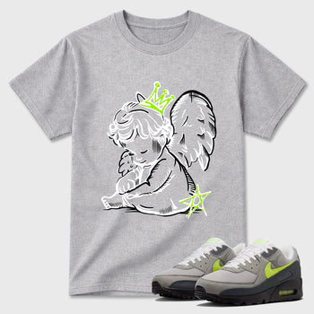 Sneakerfit graphic tee destination – Sneaker Tees To Match Air Max 90 Neon Yellow Sneakers – Neon Angel Tee Heather Grey 1