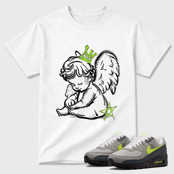 Sneakerfit graphic tee destination – Sneaker Tees To Match Air Max 90 Neon Yellow Sneakers – Neon Angel Tee White 1