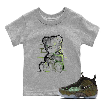 Sneaker match tees – Sneaker Tees To Match Air Foamposite One Pine Green Shoes – Neon Bear Kids T-Shirt Heather Grey 1
