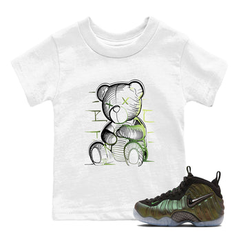 Sneaker match tees – Sneaker Tees To Match Air Foamposite One Pine Green Shoes – Neon Bear Kids T-Shirt White 1