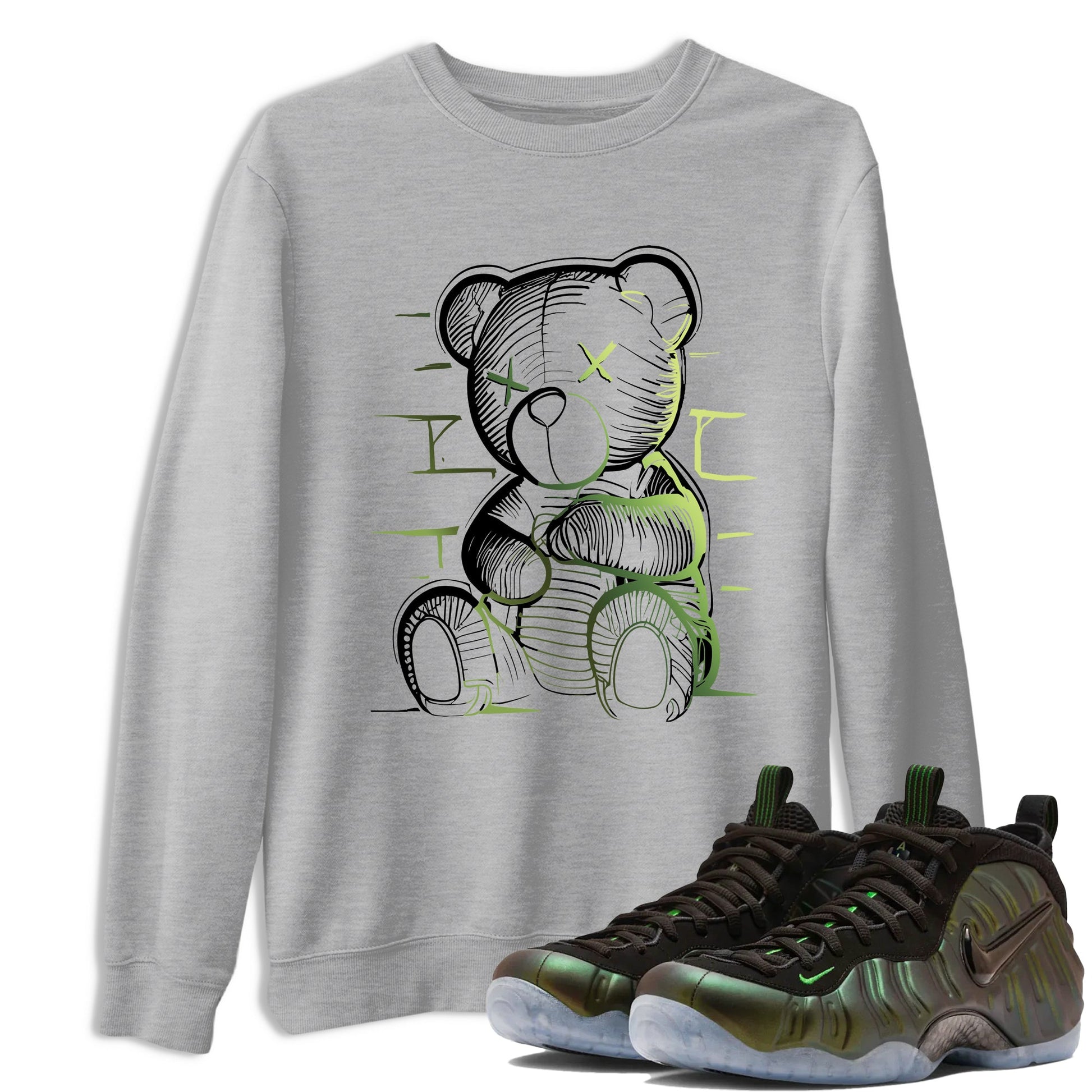 Sneaker match tees – Sneaker Tees To Match Air Foamposite One Pine Green Shoes – Neon Bear Tee Heather Grey 1