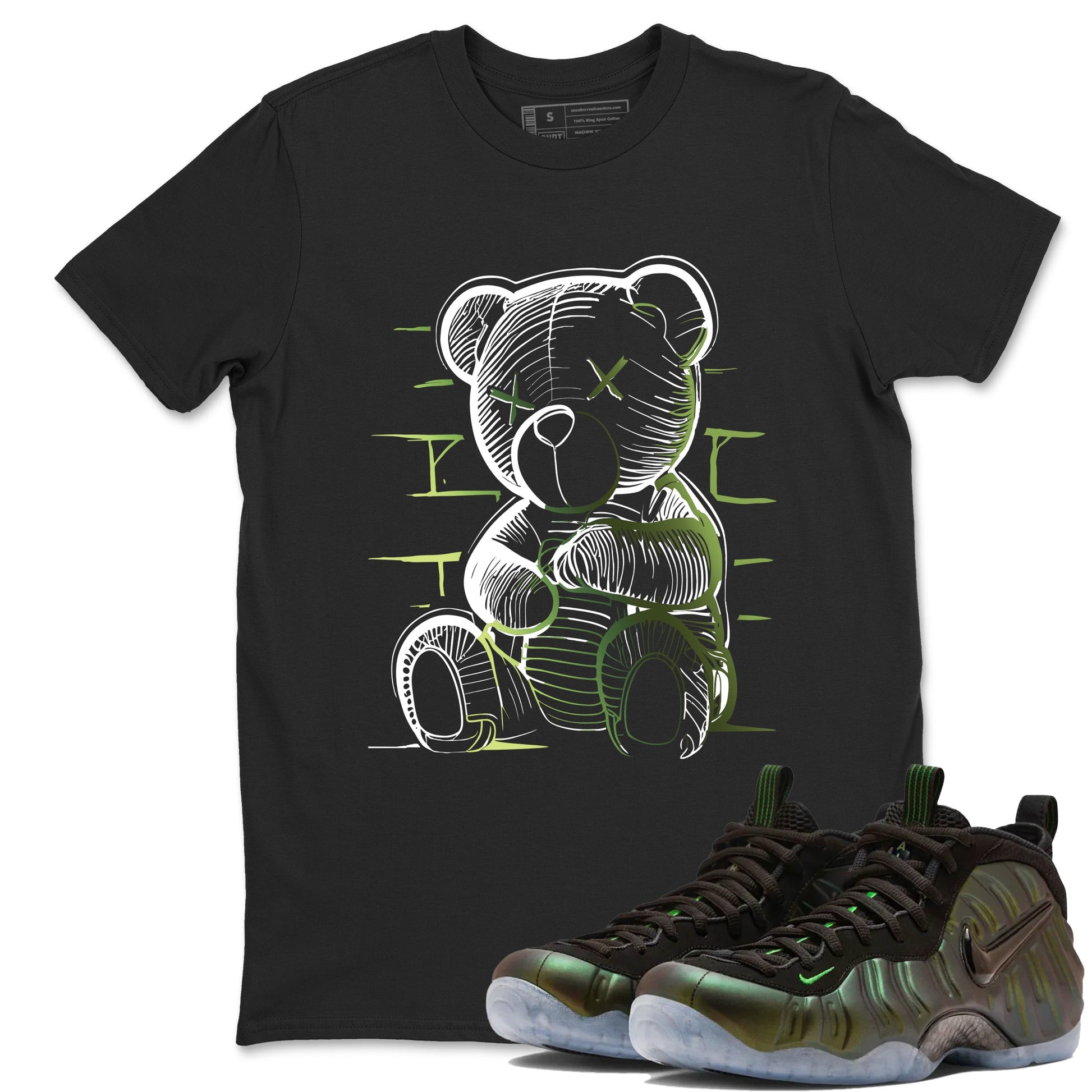 Sneaker match tees – Sneaker Tees To Match Air Foamposite One Pine Green Shoes – Neon Bear Tee Black 1