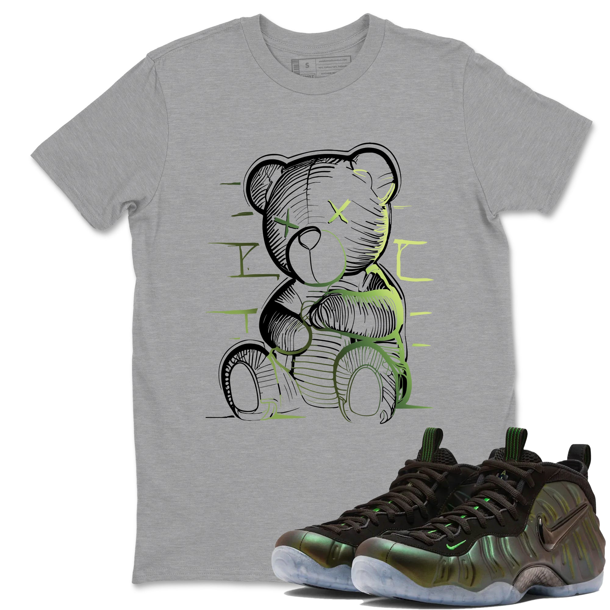 Sneaker match tees – Sneaker Tees To Match Air Foamposite One Pine Green Shoes – Neon Bear Tee Heather Grey 1