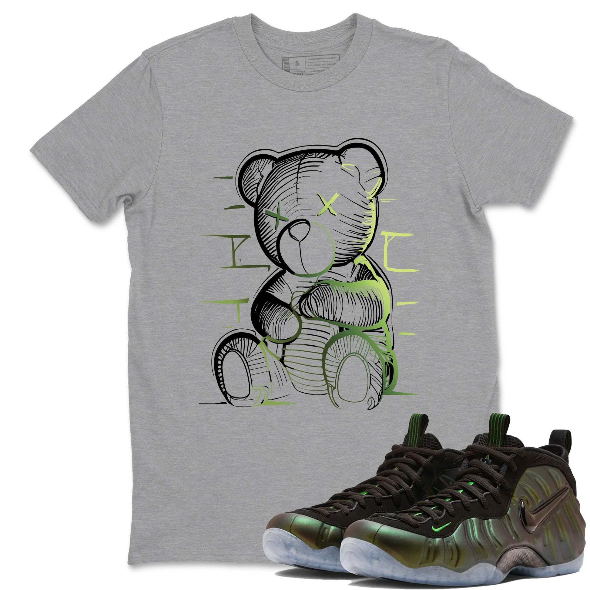 Sneaker match tees – Sneaker Tees To Match Air Foamposite One Pine Green Shoes – Neon Bear Tee Heather Grey 1