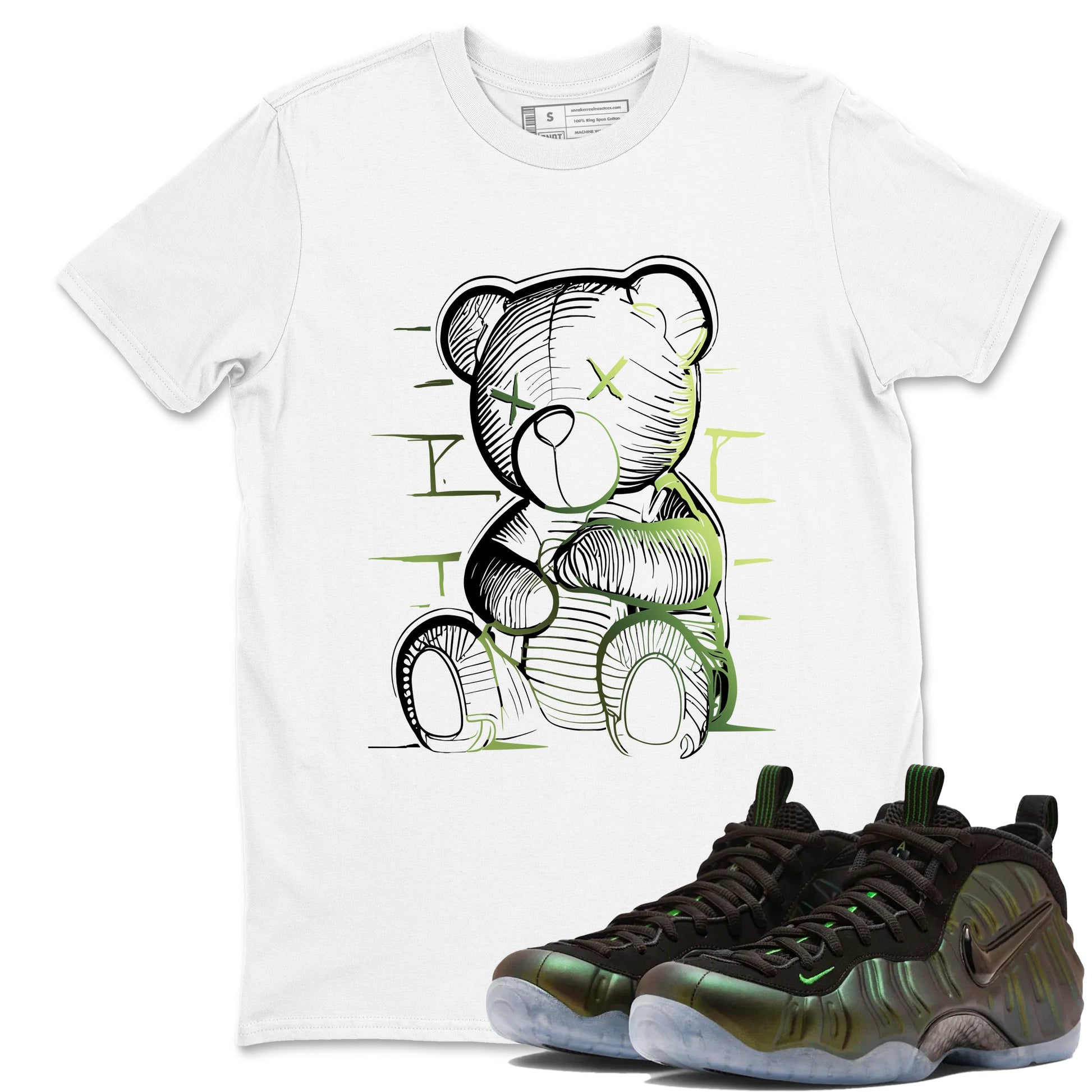Sneaker match tees – Sneaker Tees To Match Air Foamposite One Pine Green Shoes – Neon Bear Tee White 1