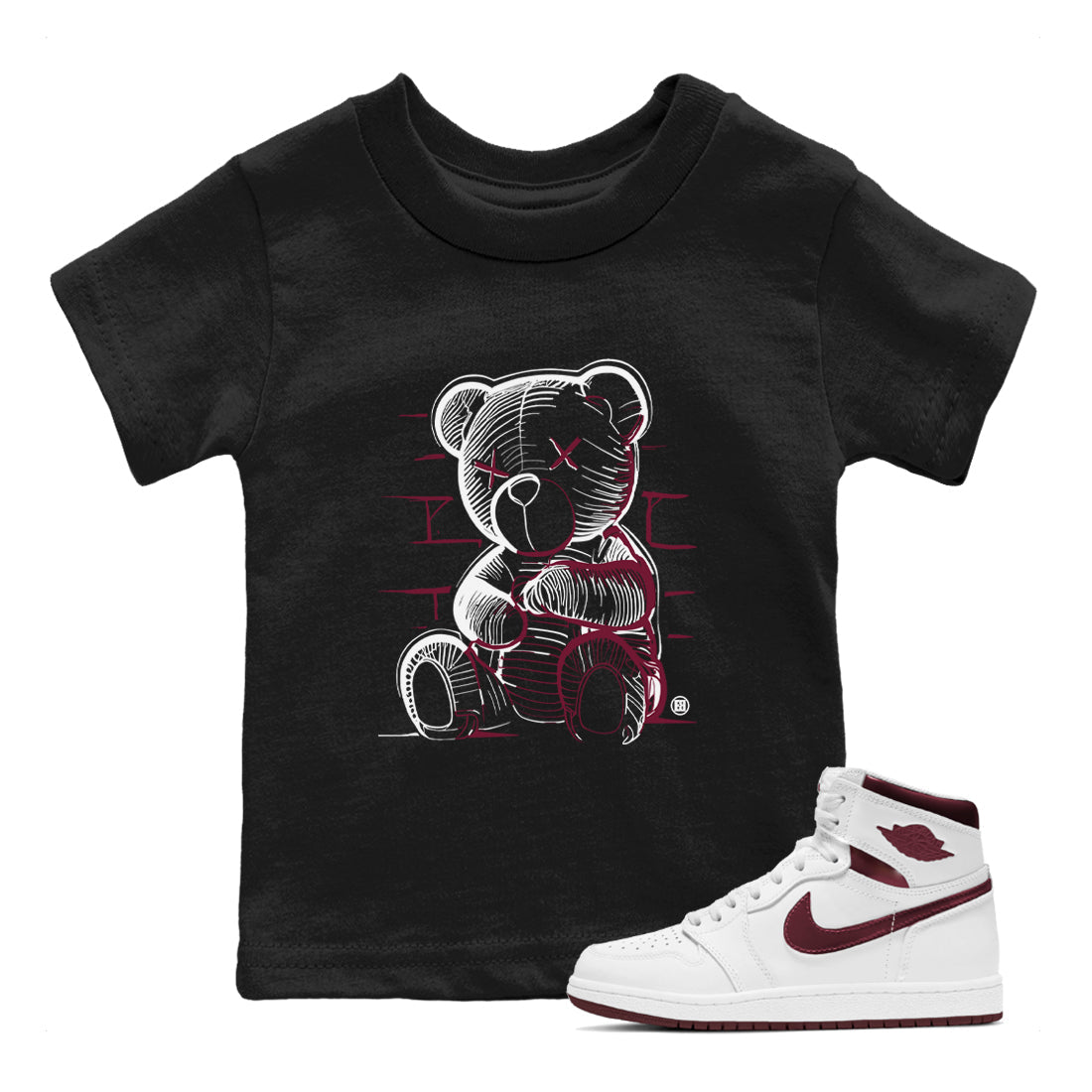 Air Jordan 1 High OG Metallic Burgundy shirts to match jordans Neon Bear sneaker match tees Air Jordan 1 Metallic Burgundy SNRT Sneaker Tees streetwear brand Baby and Youth Black 1 cotton tee