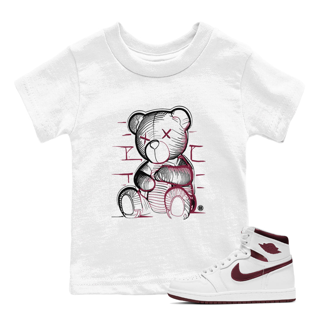 Air Jordan 1 High OG Metallic Burgundy shirts to match jordans Neon Bear sneaker match tees Air Jordan 1 Metallic Burgundy SNRT Sneaker Tees streetwear brand Baby and Youth White 1 cotton tee