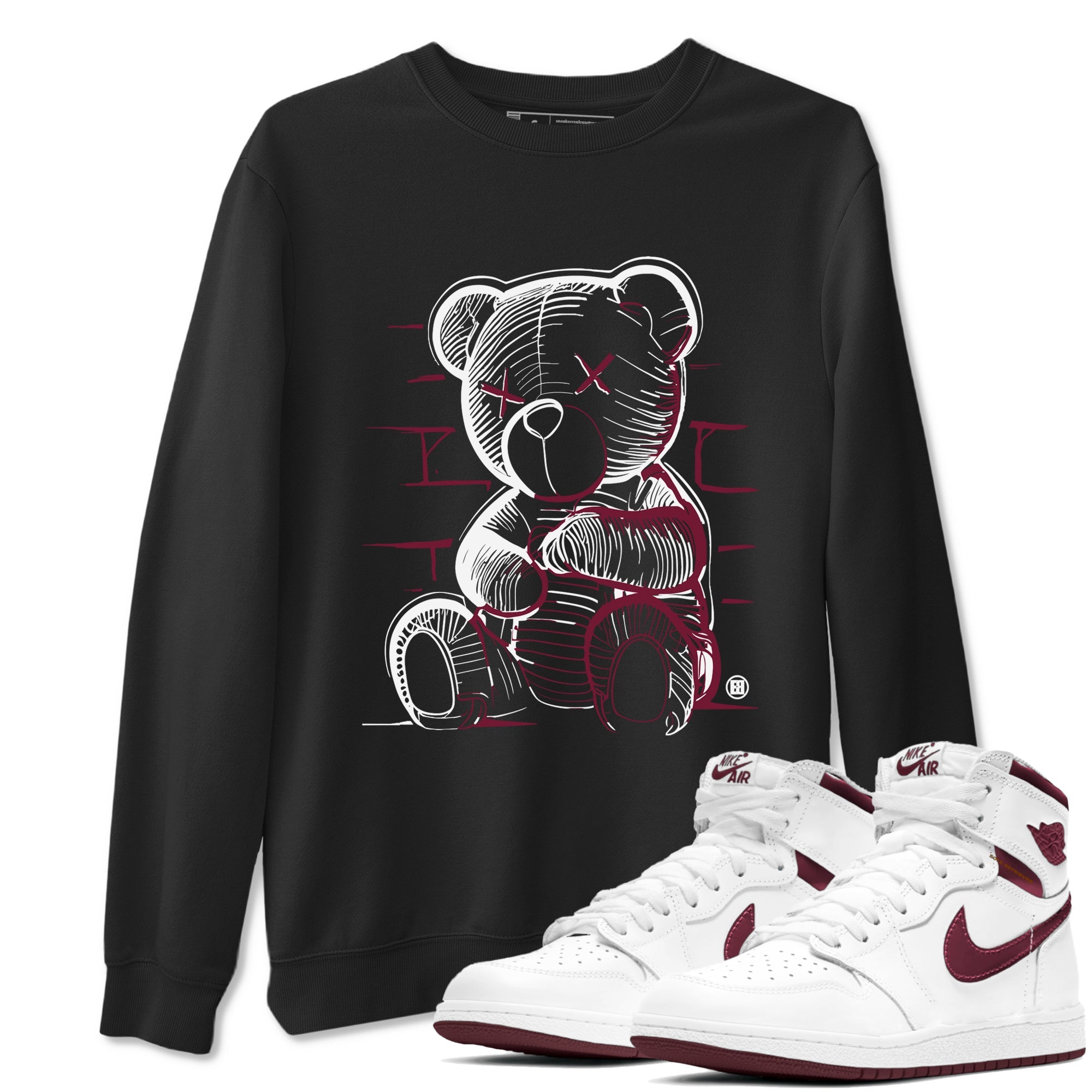 Air Jordan 1 High OG Metallic Burgundy shirts to match jordans Neon Bear sneaker match tees Air Jordan 1 Metallic Burgundy SNRT Sneaker Tees streetwear brand Black 1 unisex cotton tee