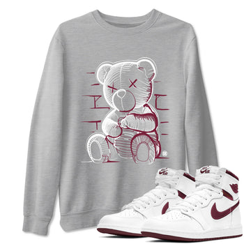 Air Jordan 1 High OG Metallic Burgundy shirts to match jordans Neon Bear sneaker match tees Air Jordan 1 Metallic Burgundy SNRT Sneaker Tees streetwear brand Heather Grey 1 unisex cotton tee