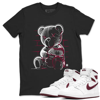 Air Jordan 1 High OG Metallic Burgundy shirts to match jordans Neon Bear sneaker match tees Air Jordan 1 Metallic Burgundy SNRT Sneaker Tees streetwear brand Black 1 unisex cotton tee