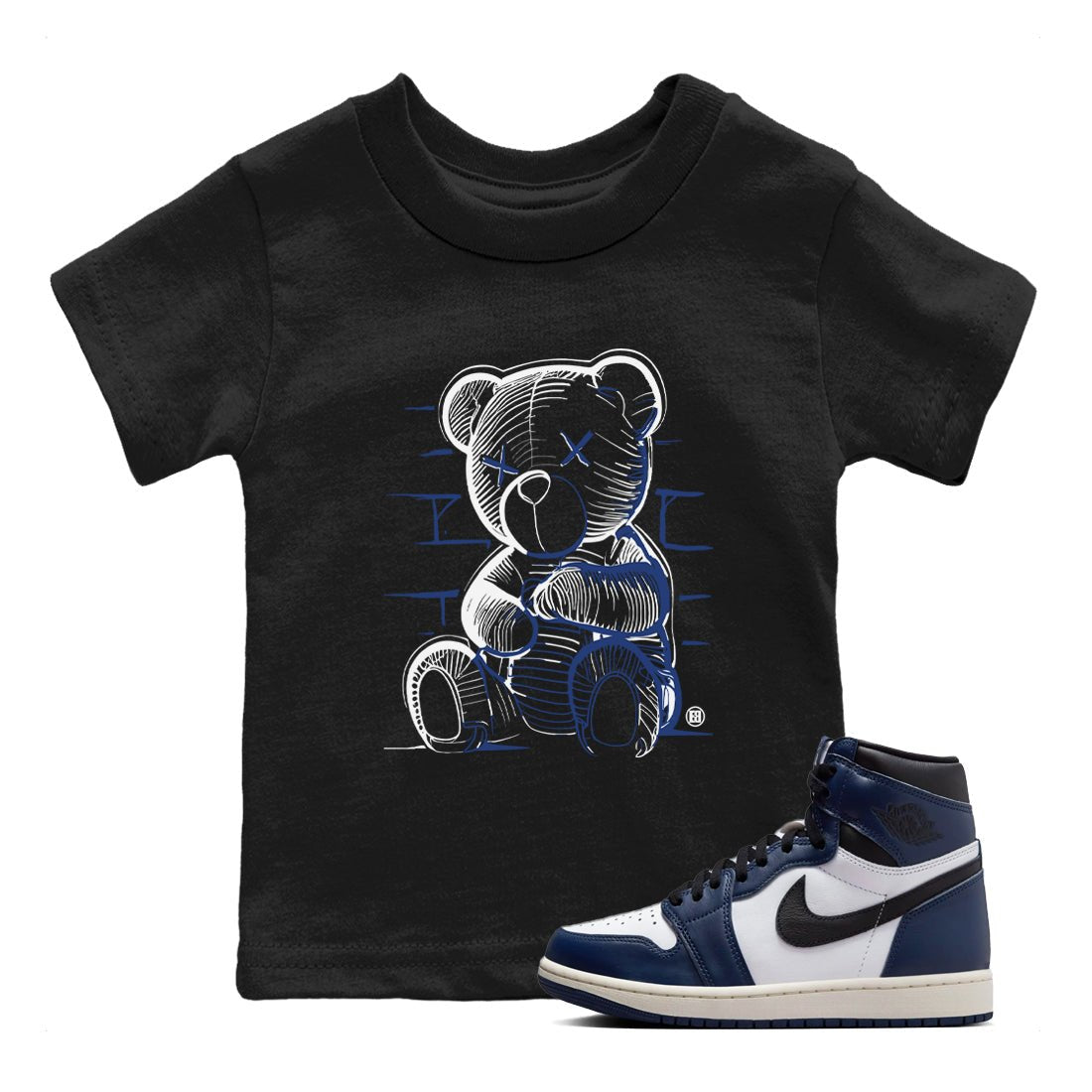 1s Midnight Navy shirts to match jordans Neon Bear sneaker match tees Air Jordan 1 Midnight Navy match shoes to clothes SNRT Sneaker Tees Youth Baby Black 1 tee