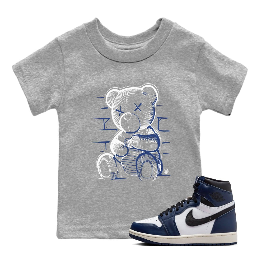 1s Midnight Navy shirts to match jordans Neon Bear sneaker match tees Air Jordan 1 Midnight Navy match shoes to clothes SNRT Sneaker Tees Youth Baby Heather Grey 1 tee