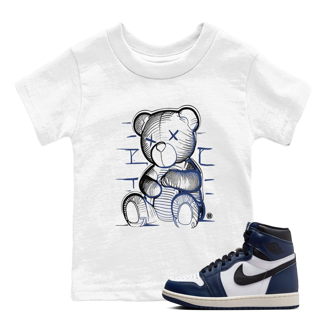 1s Midnight Navy shirts to match jordans Neon Bear sneaker match tees Air Jordan 1 Midnight Navy match shoes to clothes SNRT Sneaker Tees Youth Baby White 1 tee