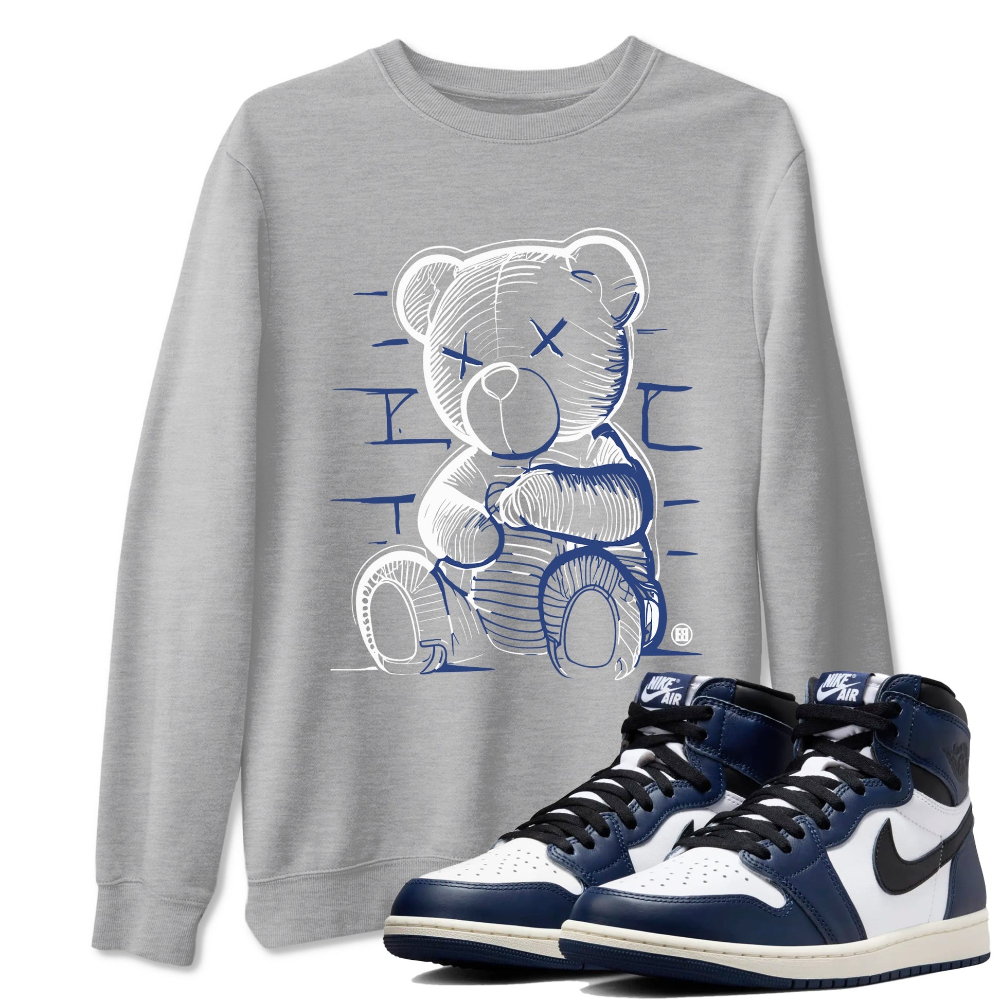 1s Midnight Navy shirts to match jordans Neon Bear sneaker match tees Air Jordan 1 Midnight Navy match shoes to clothes SNRT Sneaker Tees unisex cotton Heather Grey 1 shirts