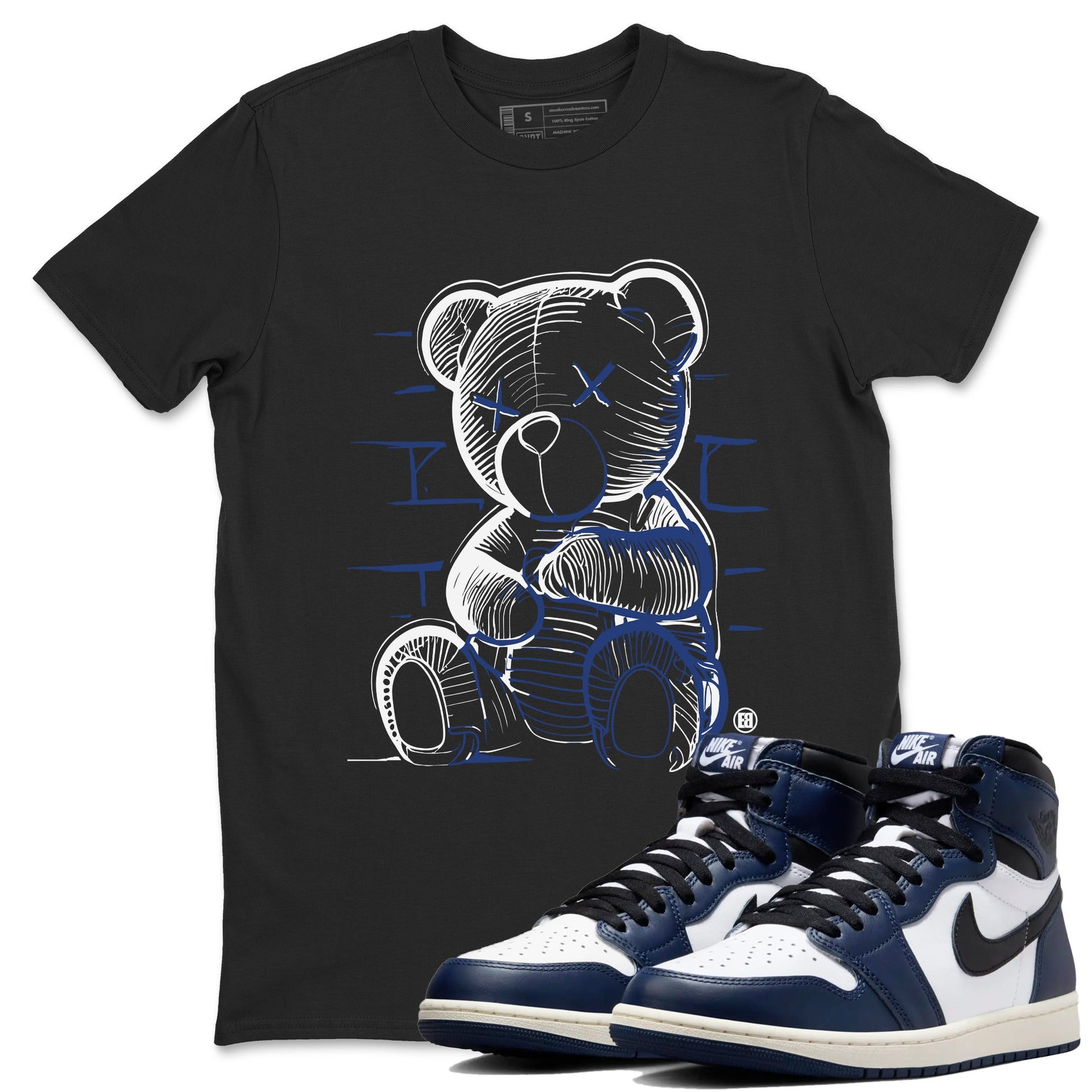 1s Midnight Navy shirts to match jordans Neon Bear sneaker match tees Air Jordan 1 Midnight Navy match shoes to clothes SNRT Sneaker Tees unisex cotton Black 1 shirts