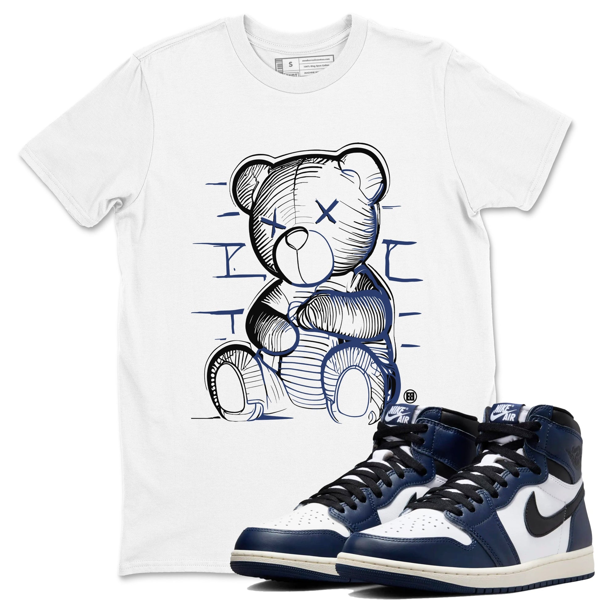 1s Midnight Navy shirts to match jordans Neon Bear sneaker match tees Air Jordan 1 Midnight Navy match shoes to clothes SNRT Sneaker Tees unisex cotton White 1 shirts