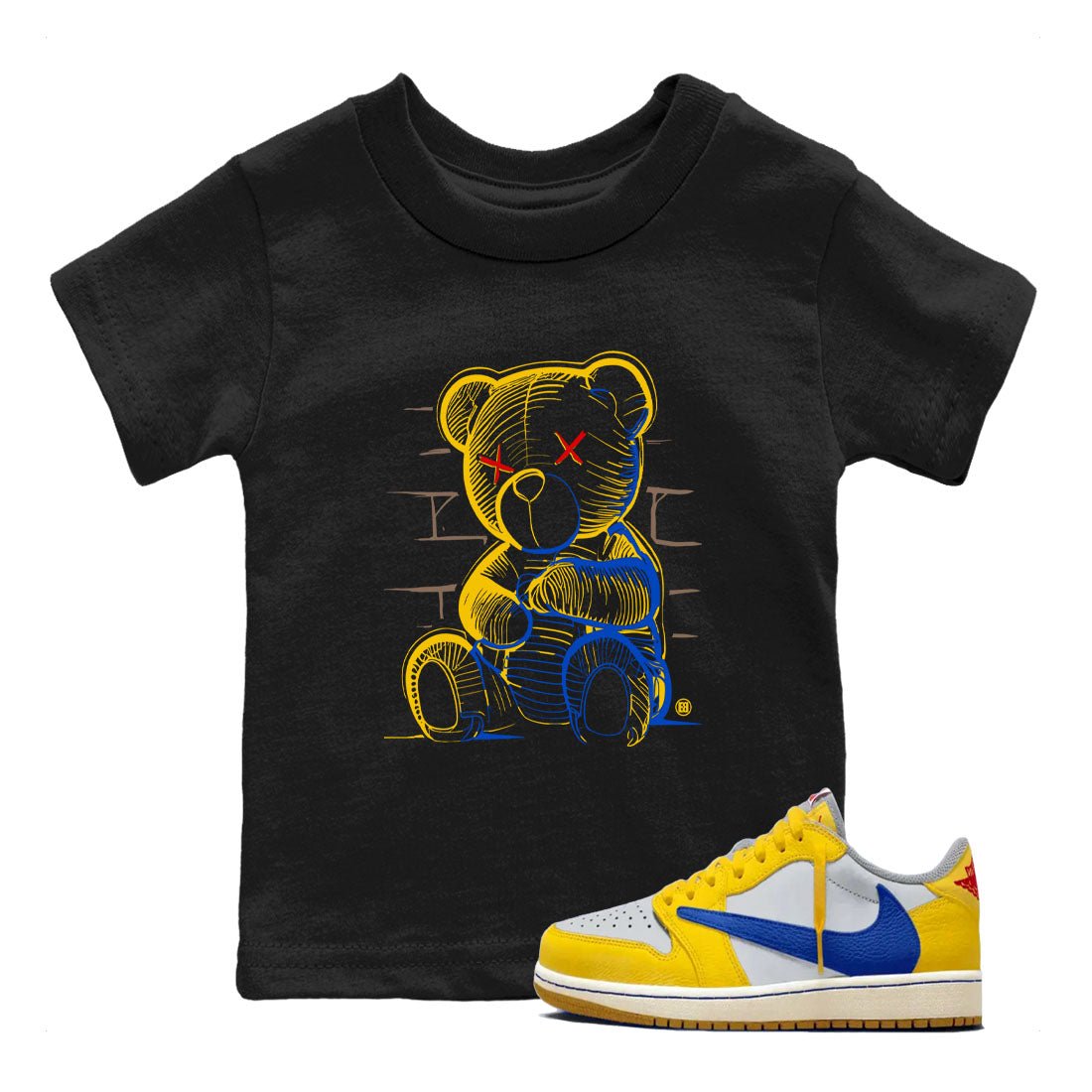 1s Travis Scott Canary shirt to match jordans Neon Bear sneaker tees Air Jordan 1 Travis Scott Canary SNRT sneaker release tees baby toddler Black 1 cotton Shirt