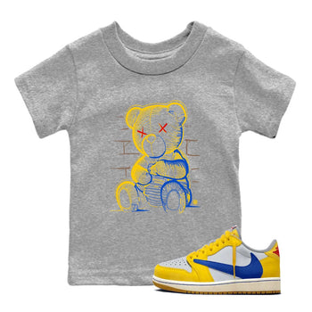 1s Travis Scott Canary shirt to match jordans Neon Bear sneaker tees Air Jordan 1 Travis Scott Canary SNRT sneaker release tees baby toddler Heather Grey 1 cotton Shirt