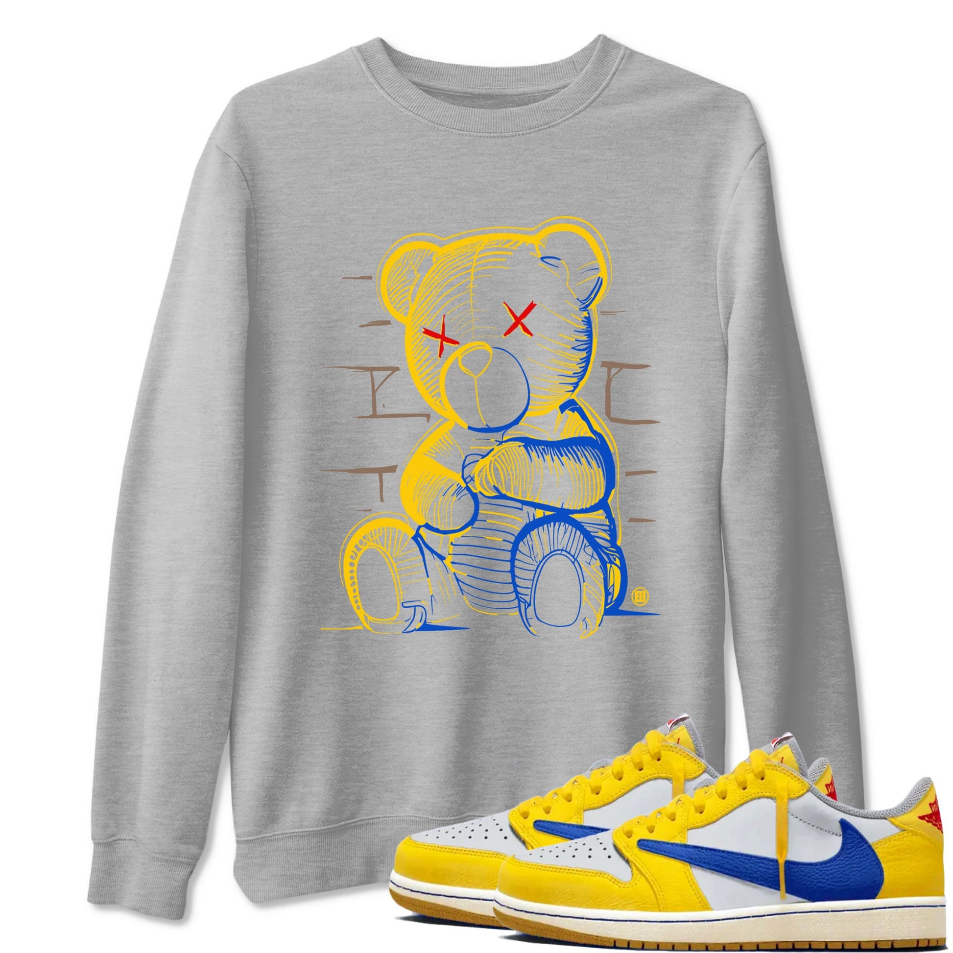 1s Travis Scott Canary shirt to match jordans Neon Bear sneaker tees Air Jordan 1 Travis Scott Canary SNRT Sneaker Release Tees unisex cotton Heather Grey 1 crew neck shirt
