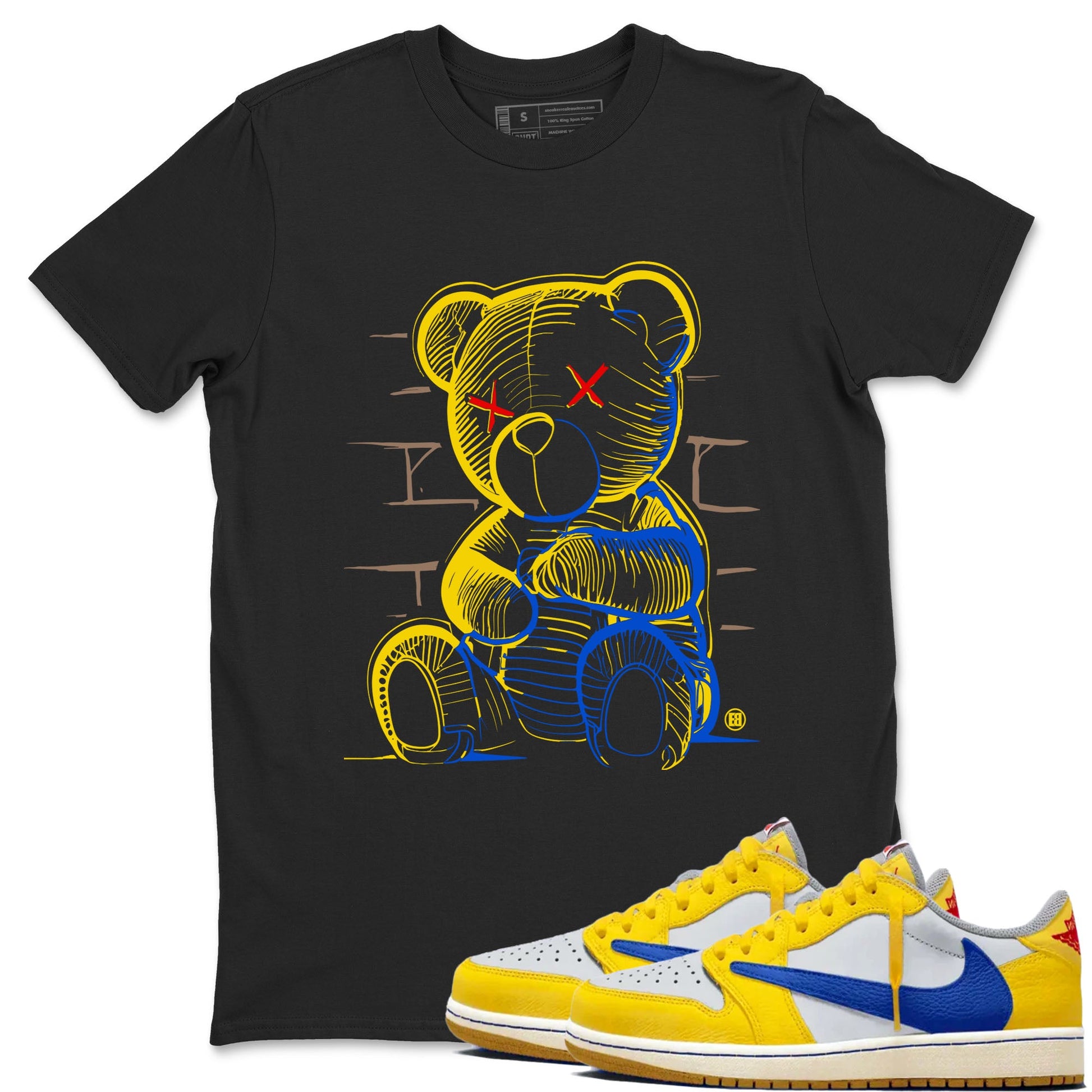 1s Travis Scott Canary shirt to match jordans Neon Bear sneaker tees Air Jordan 1 Travis Scott Canary SNRT Sneaker Release Tees unisex cotton Black 1 crew neck shirt