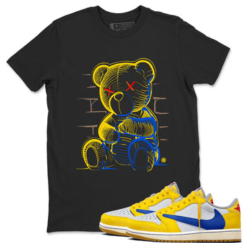 1s Travis Scott Canary shirt to match jordans Neon Bear sneaker tees Air Jordan 1 Travis Scott Canary SNRT Sneaker Release Tees unisex cotton Black 1 crew neck shirt