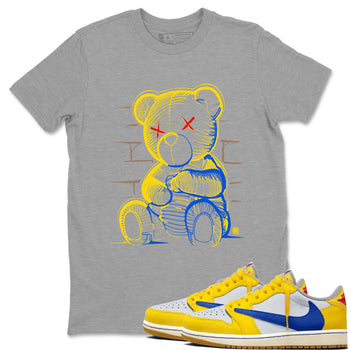 1s Travis Scott Canary shirt to match jordans Neon Bear sneaker tees Air Jordan 1 Travis Scott Canary SNRT Sneaker Release Tees unisex cotton Heather Grey 1 crew neck shirt