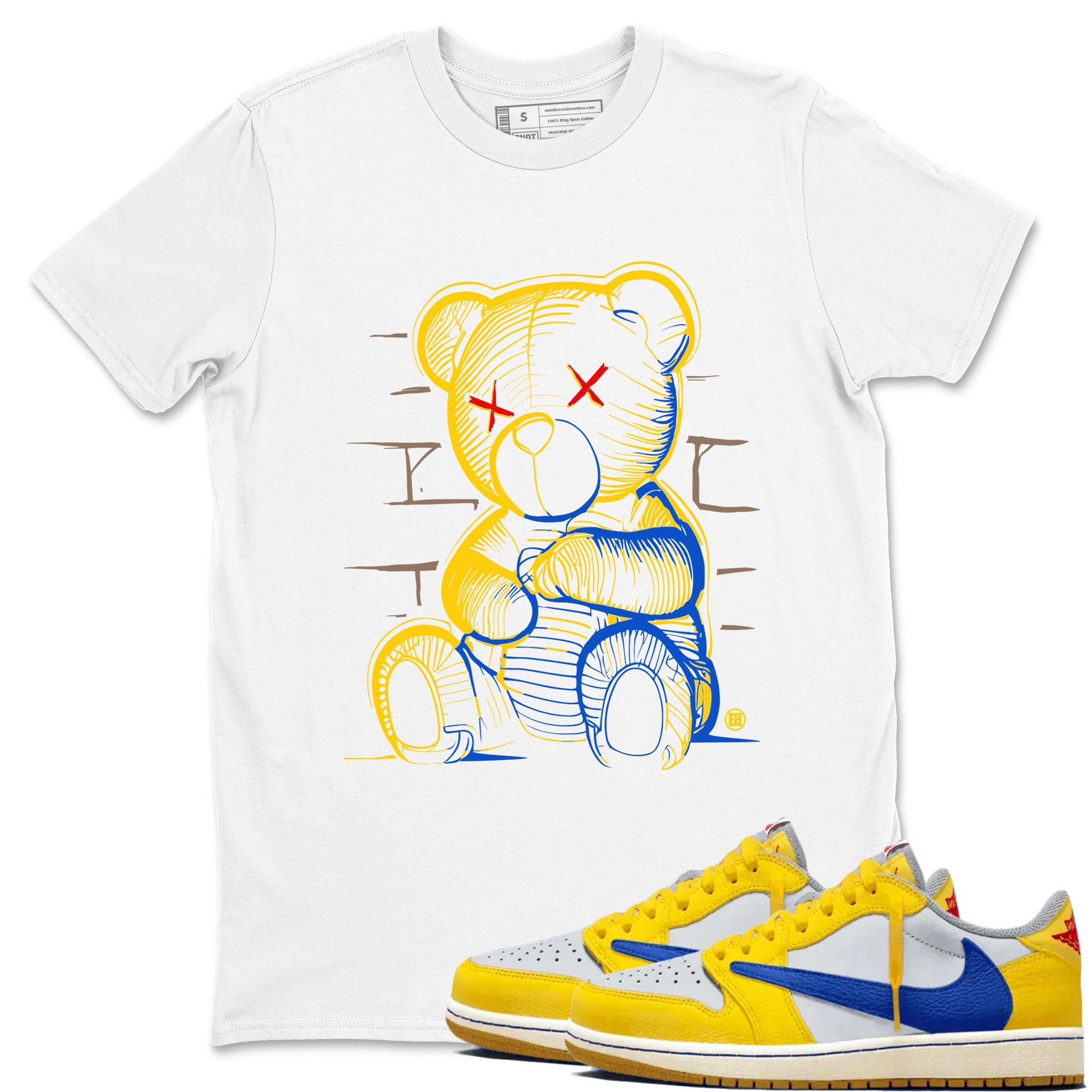 1s Travis Scott Canary shirt to match jordans Neon Bear sneaker tees Air Jordan 1 Travis Scott Canary SNRT Sneaker Release Tees unisex cotton White 1 crew neck shirt
