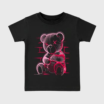 Neon Bear affordable baby and kids t-shirt designed to match the Jordan 1 Low x Travis Scott Tropical Pink, featuring coordinated Black 2 options for the perfect little sneakerhead streetwear look.