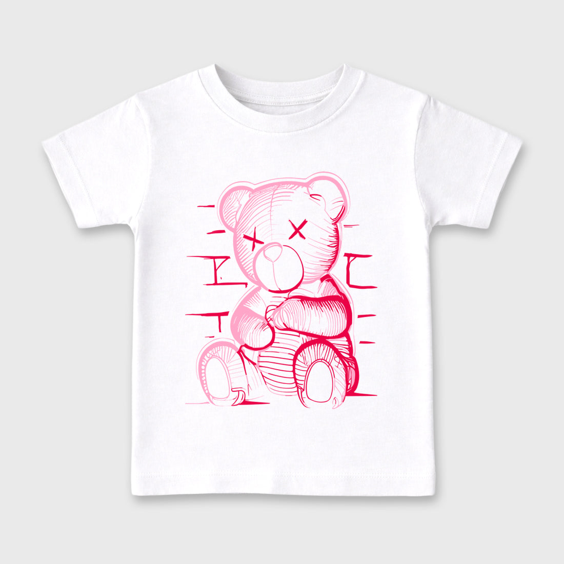 Neon Bear affordable baby and kids t-shirt designed to match the Jordan 1 Low x Travis Scott Tropical Pink, featuring coordinated White 2 options for the perfect little sneakerhead streetwear look.