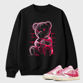 Neon Bear Graphic T-Shirt sneaker match tee designed for the Jordan 1 Low x Travis Scott Tropical Pink, featuring coordinated color options for a perfect streetwear match. Black 1 shirt.