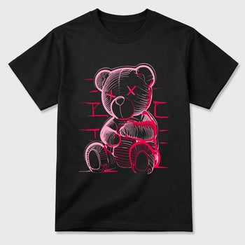 Neon Bear Graphic T-Shirt sneaker match tee designed for the Jordan 1 Low x Travis Scott Tropical Pink, featuring coordinated color options for a perfect streetwear match. Black 2 shirt.
