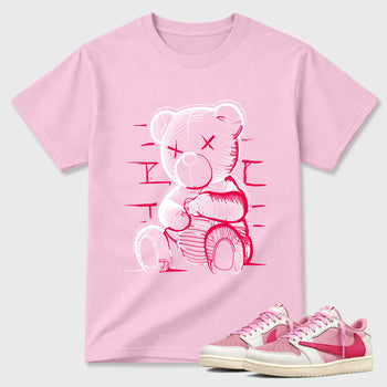 Neon Bear Graphic T-Shirt sneaker match tee designed for the Jordan 1 Low x Travis Scott Tropical Pink, featuring coordinated color options for a perfect streetwear match. Pink 1 shirt.