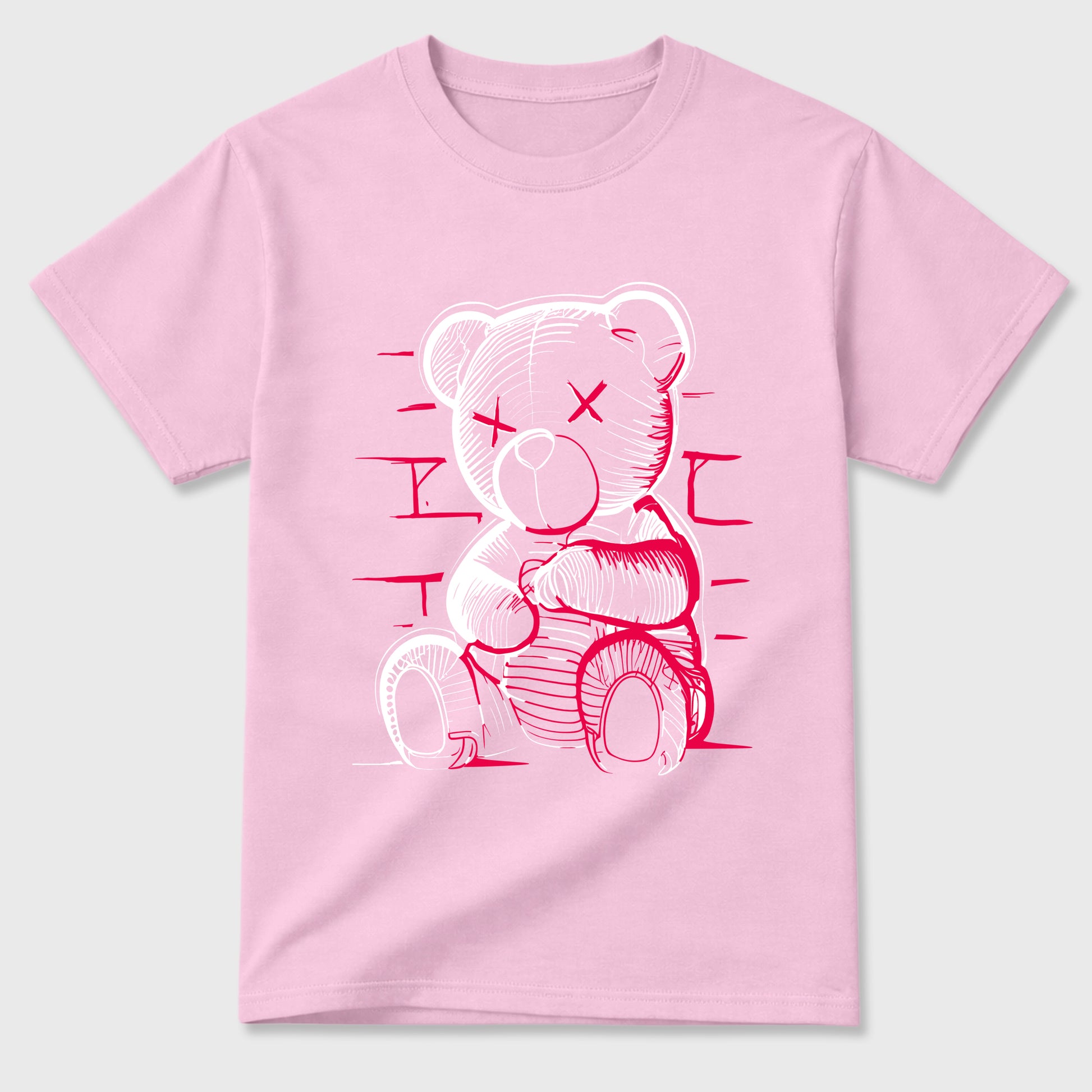 Neon Bear Graphic T-Shirt sneaker match tee designed for the Jordan 1 Low x Travis Scott Tropical Pink, featuring coordinated color options for a perfect streetwear match. Pink 2 shirt.