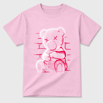 Neon Bear Graphic T-Shirt sneaker match tee designed for the Jordan 1 Low x Travis Scott Tropical Pink, featuring coordinated color options for a perfect streetwear match. Pink 2 shirt.