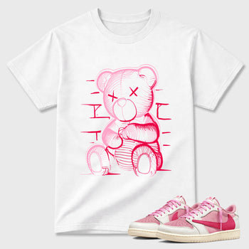 Neon Bear Graphic T-Shirt sneaker match tee designed for the Jordan 1 Low x Travis Scott Tropical Pink, featuring coordinated color options for a perfect streetwear match. White 1 shirt.